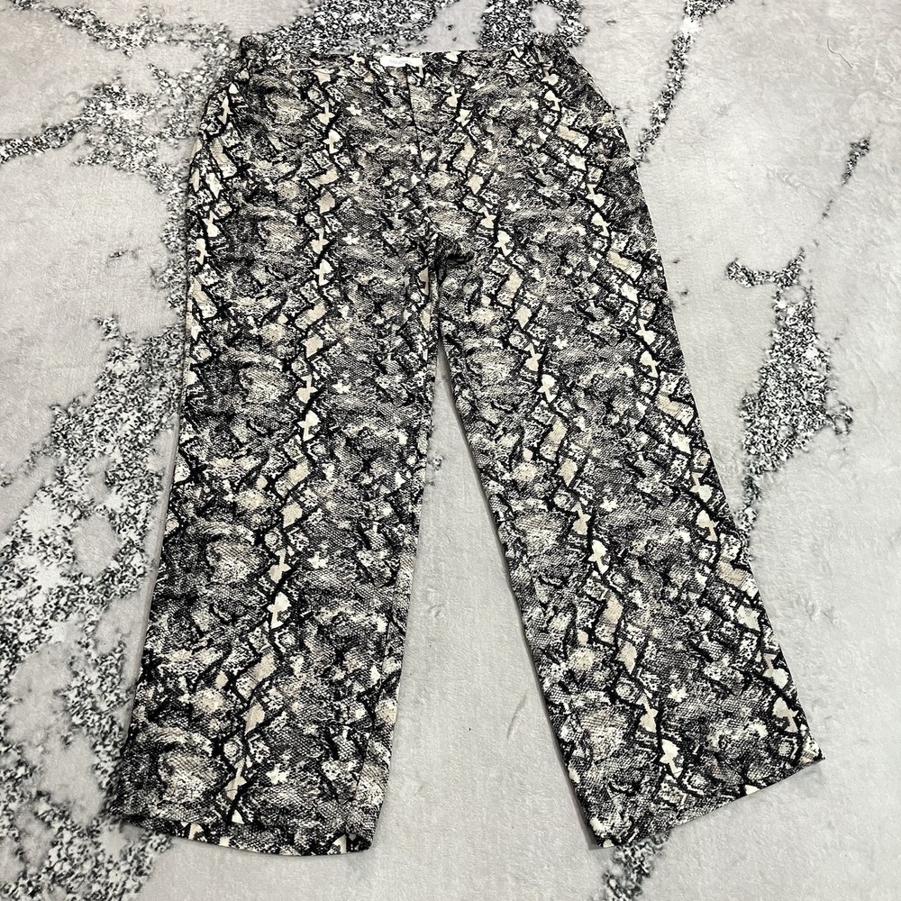 Couchel Snake Print Wide Leg Pants Black Beige Plus Womens Size L+
